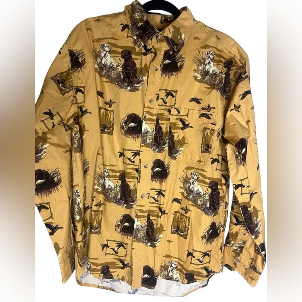 Vtg 90s Field Tested Duck Hunting Dog Outdoor Gorpcore Button Front Shirt L